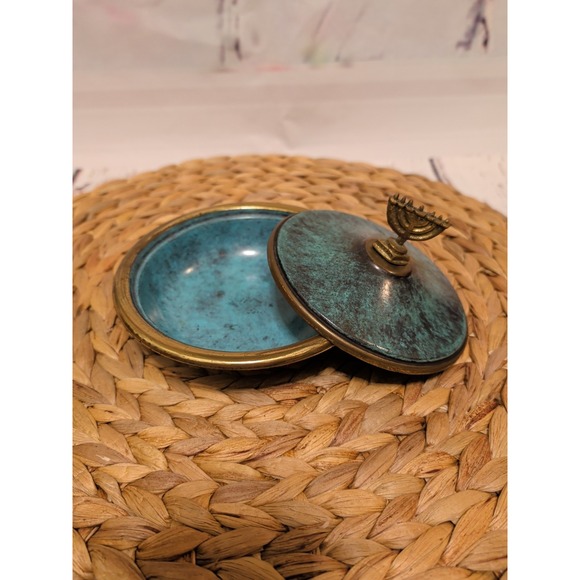 Other - Brass Lidded Bowl with A Verdigris Finish Menorah Finial